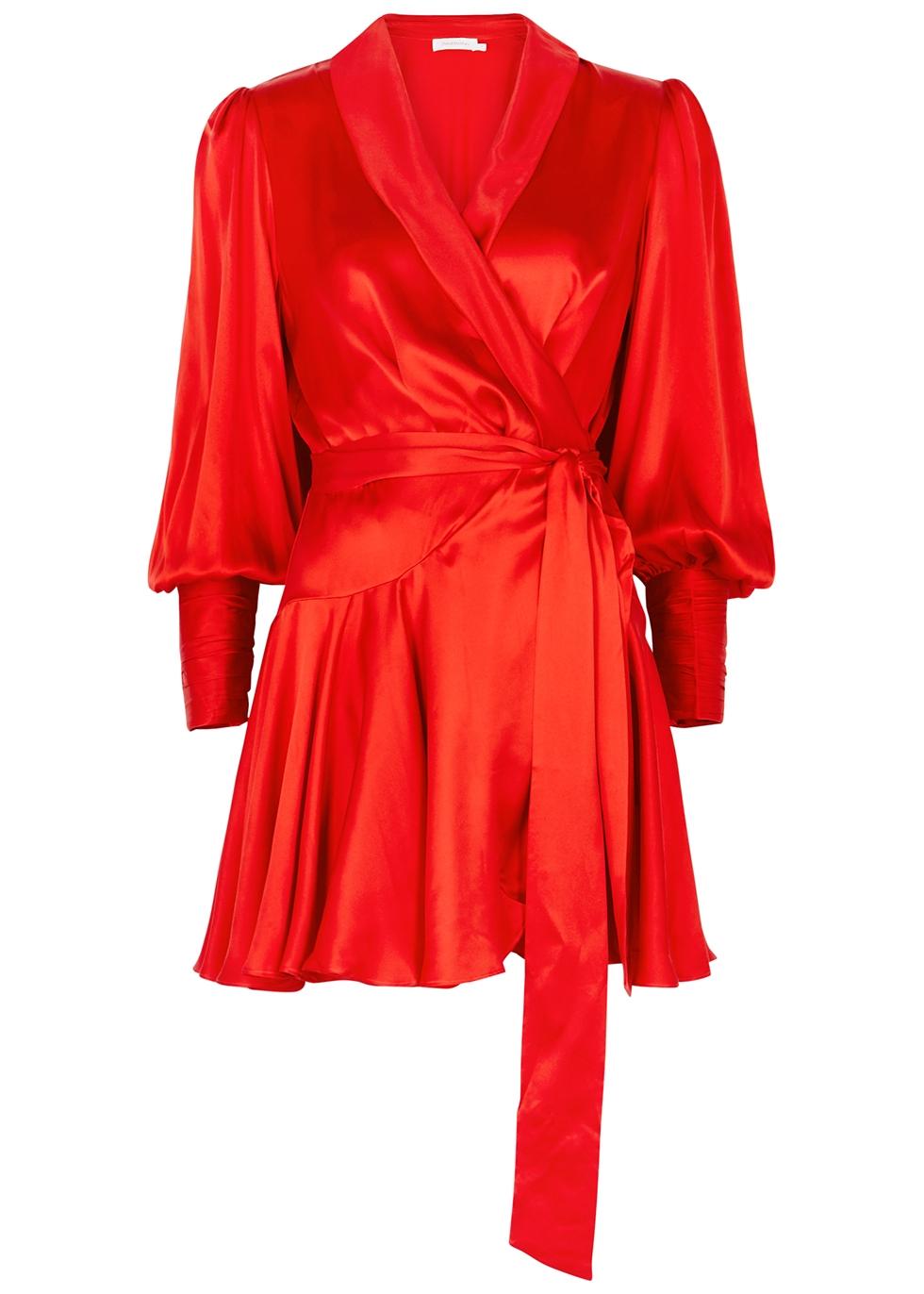 Zimmermann Red Silk-satin Wrap Dress - Lyst