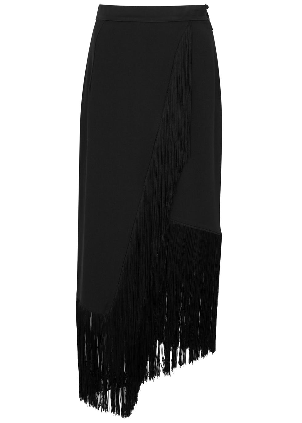 ‎Taller Marmo Bossa Nova Black Fringe-trimmed Midi Skirt | Lyst