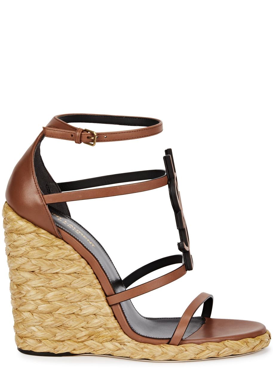 Saint Laurent Cassandra 100 Leather Wedge Espadrilles in Metallic