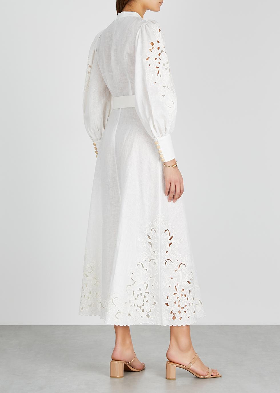 Zimmermann Peggy Floral-embroidery Linen Dress in White | Lyst