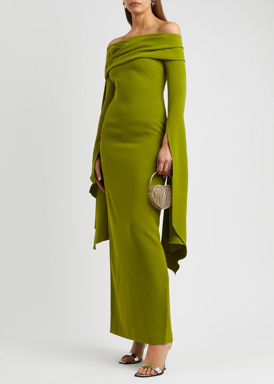 green long sleeve off shoulder dress Solace London Dresses Blue And Green