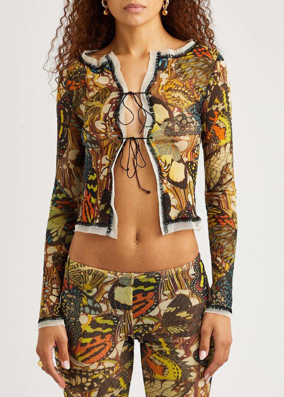 Jean Paul Gaultier Papillon Printed Tulle Top in Brown | Lyst Jean Paul Gaultier Papillon Printed Tulle Top in Brown | Lyst