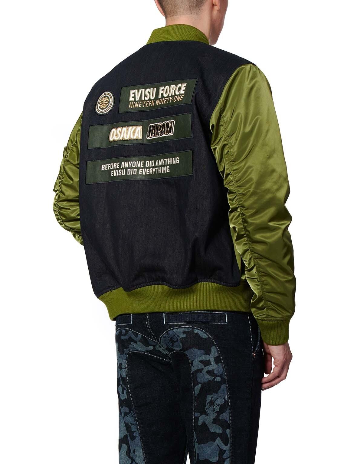 Evisu Denim Ma-1 Padded Bomber Jacket With Multi Embroidered Patches in ...