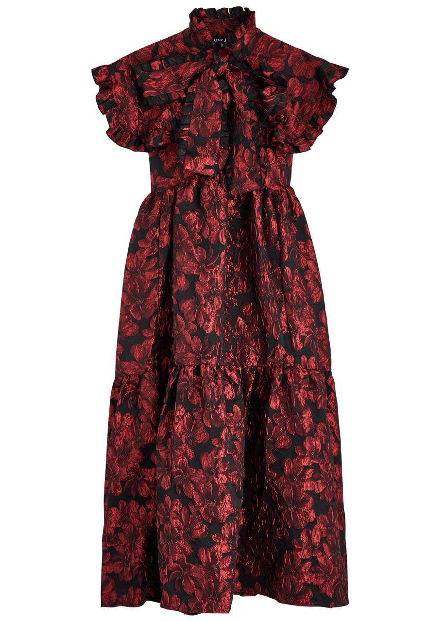 Sister Jane Fantasy Floral Jacquard Satin Midi Dress in Red Lyst UK
