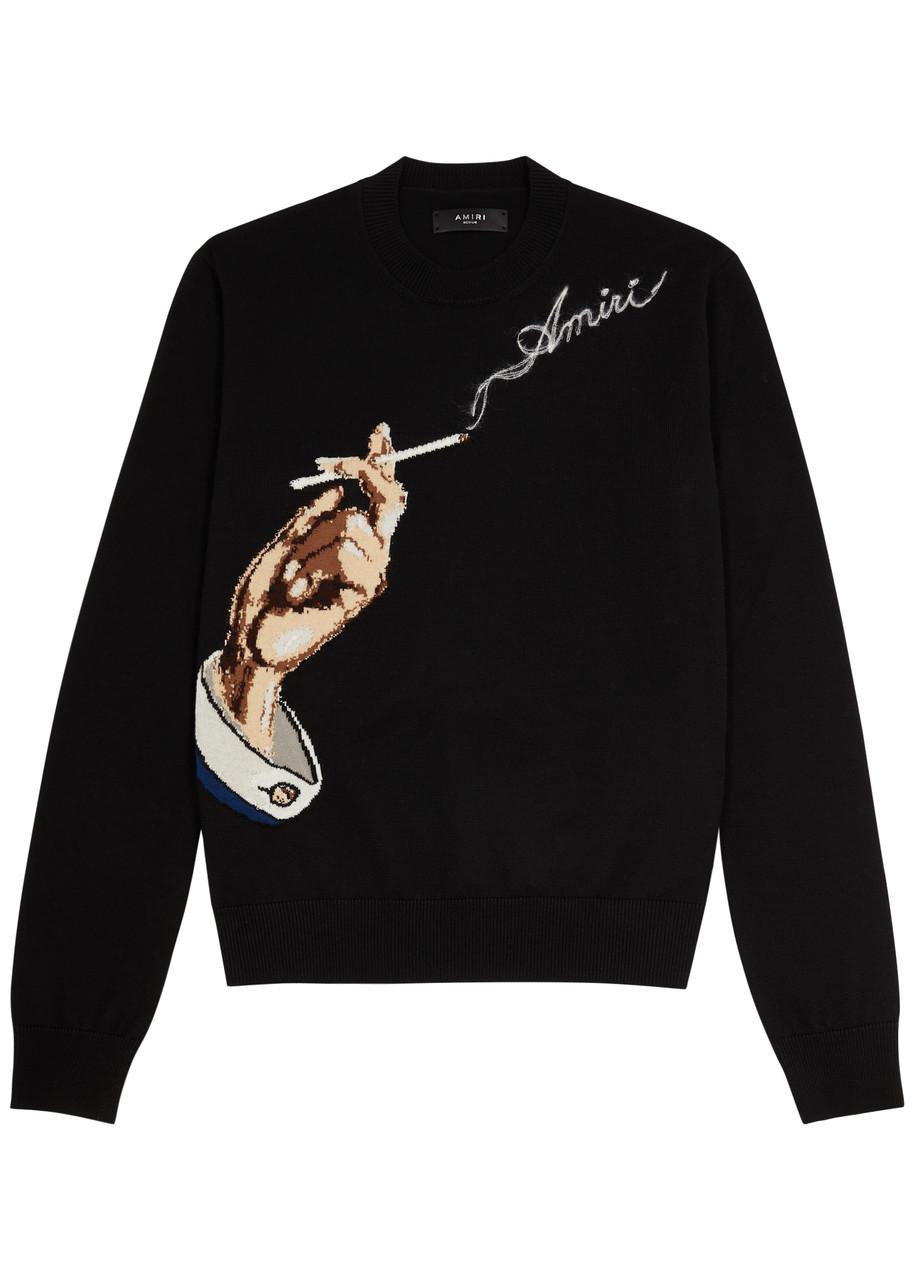 cigarette sweater Amiri Smoke Intarsia Wool-blend Jumper in Black for Men
