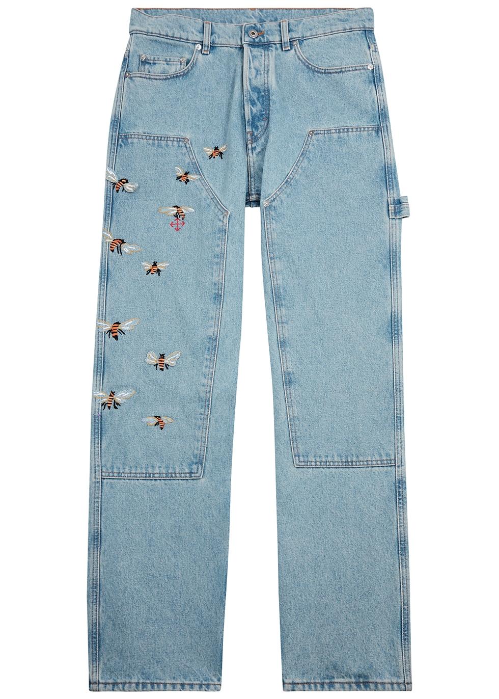 Off-White c/o Virgil Abloh Bees Embroidered Straight-leg Jeans in Blue for  Men | Lyst