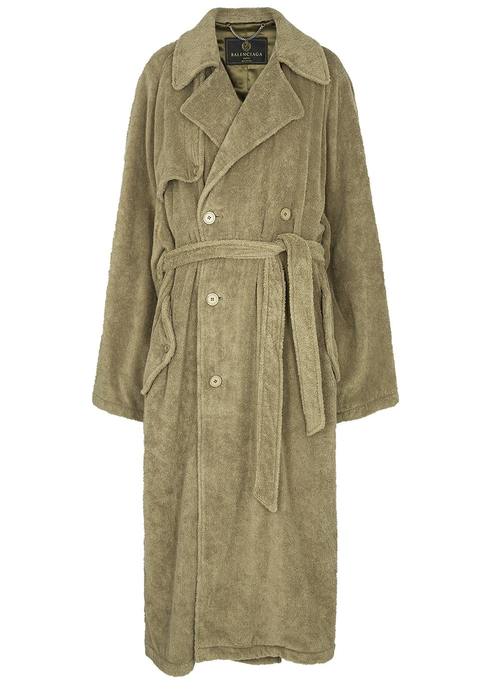 Balenciaga Olive Double-breasted Terry Cotton Trench Coat in Beige ...