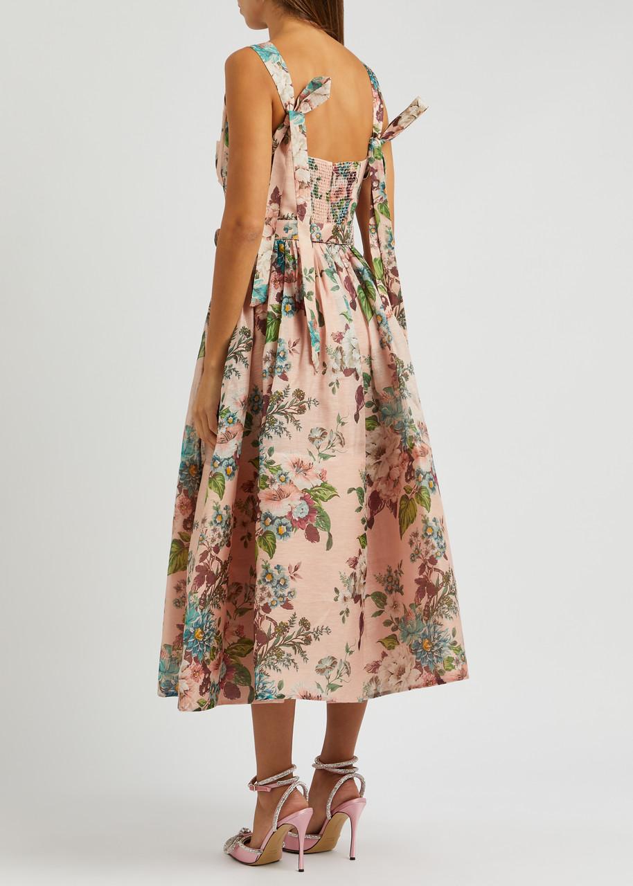 Zimmermann Matchmaker Floral-print Linen-blend Midi Dress in Natural | Lyst