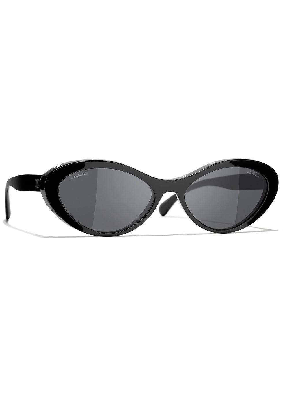 CHANEL Oval Sunglasses CH5414 Black/Grey at John Lewis & Partners