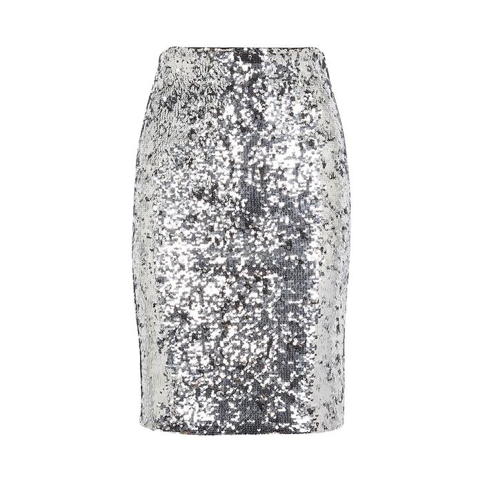 alice and olivia silver sequin skirt