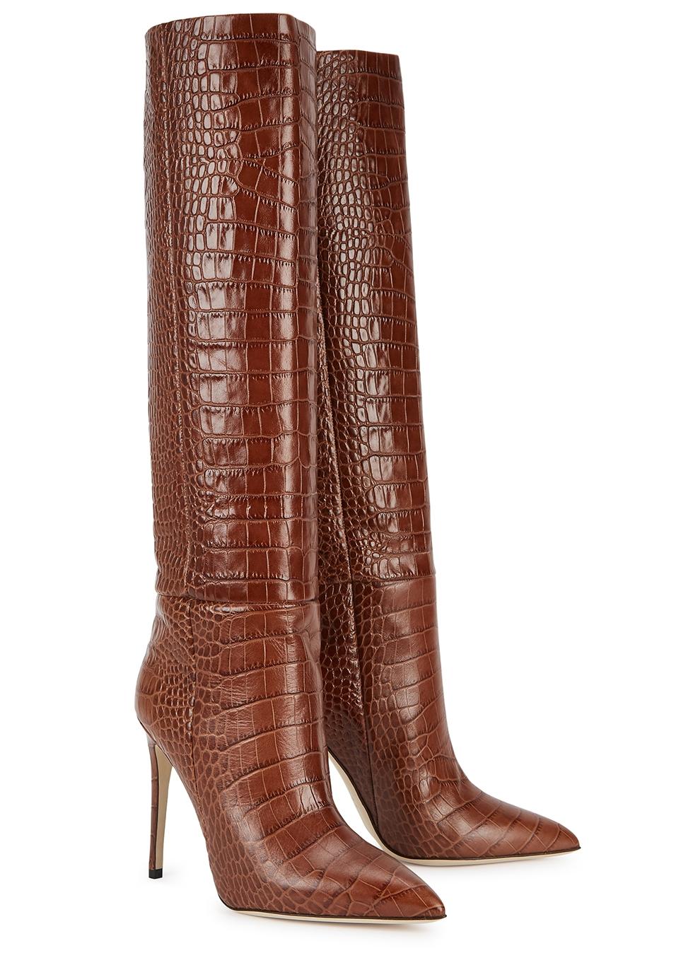 Paris Texas 110 Crocodileeffect Leather Kneehigh Boots in Brown Lyst