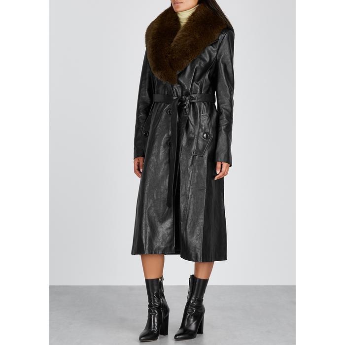 Magda Butrym Ohio Black Fur-trimmed Leather Coat - Lyst