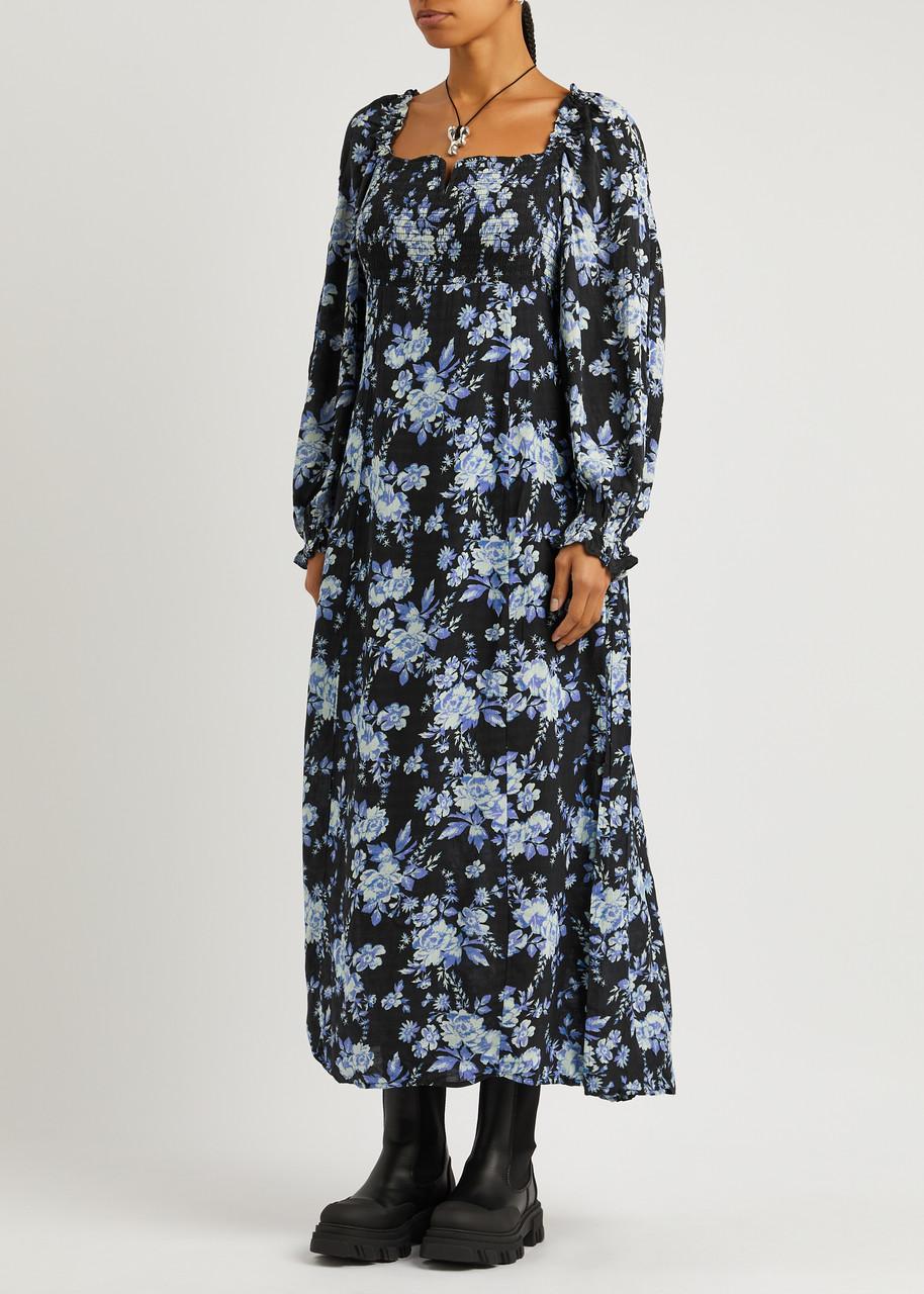 Free People Jaymes Floral print Woven Midi Dress in Black Lyst UK