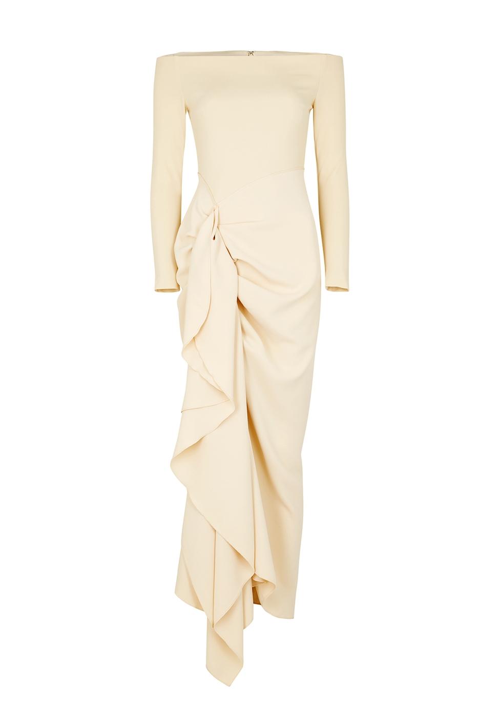 Solace London Lotus Ivory Ruffle-trimmed Maxi Dress in White | Lyst