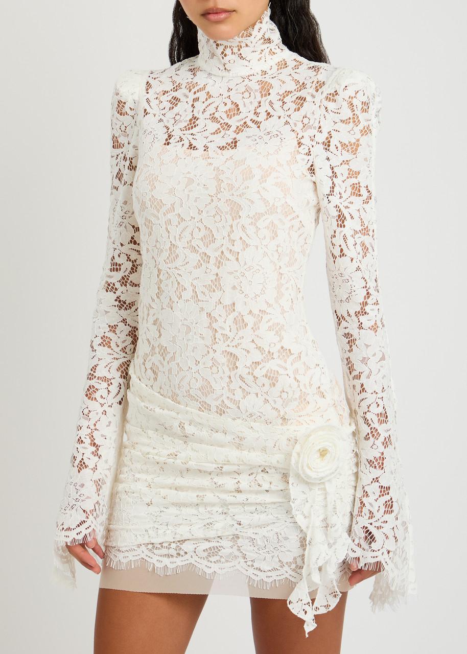 De La Vali Bodita Rose-Appliqu Lace Mini Dress in White | Lyst