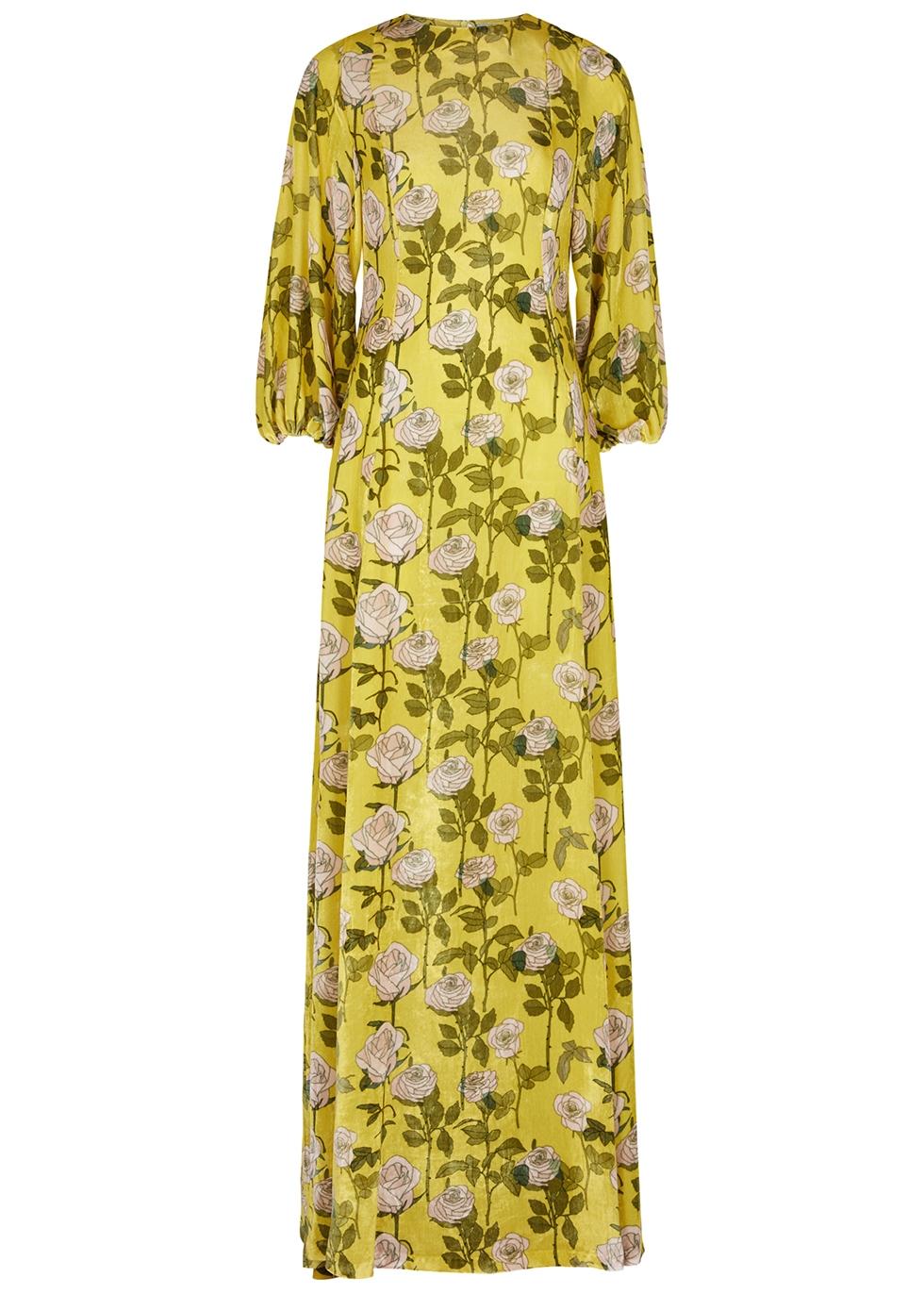 BERNADETTE Roxette Rose-print Velvet Maxi Dress in Yellow | Lyst