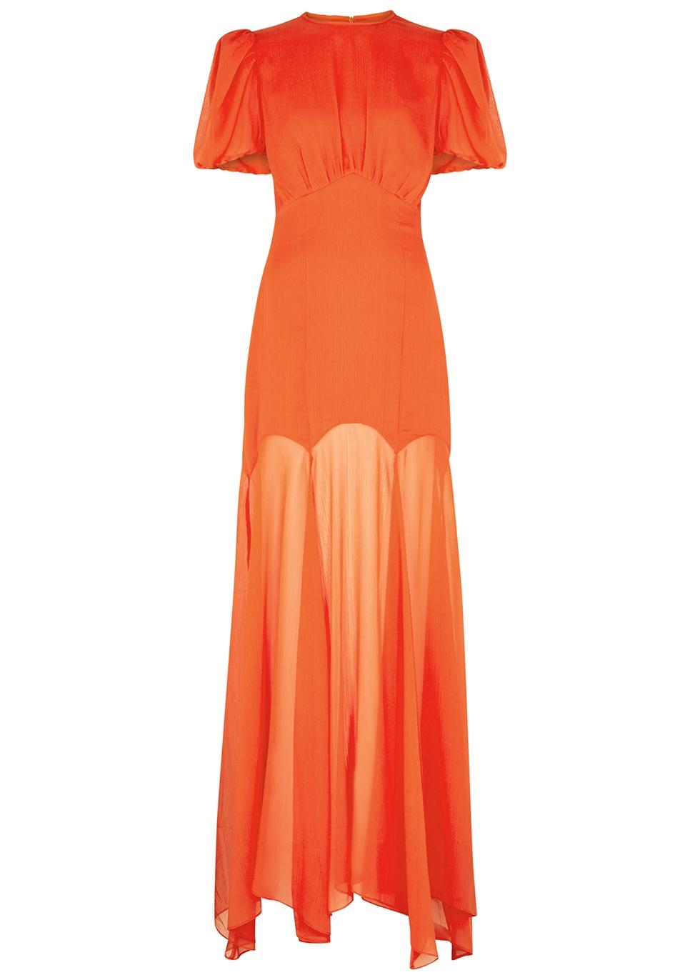 De La Vali Agua Plissé Chiffon Maxi Dress in Orange | Lyst