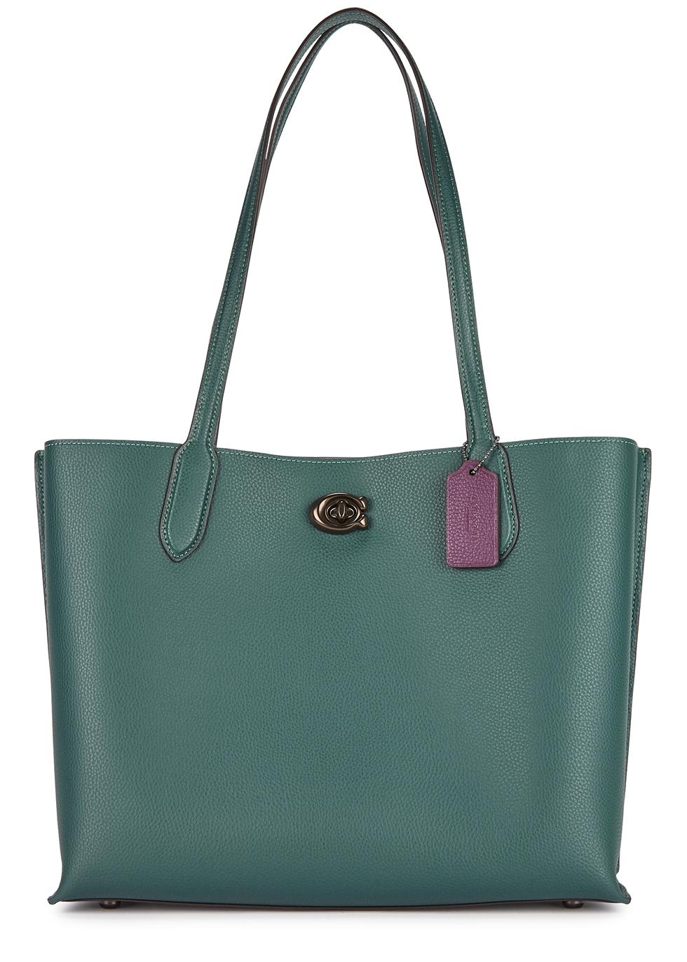 COACH Willow Dark Teal Grained Leather Tote in Green | Lyst