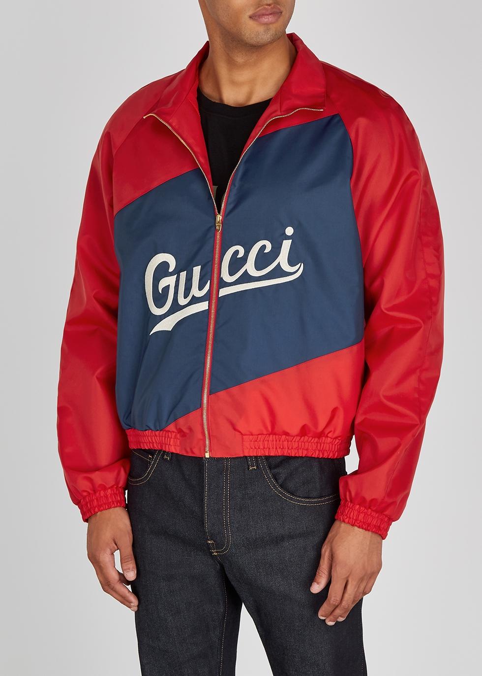Gucci Synthetic Red Logo-embroidered Shell Bomber Jacket in Navy (Blue) for  Men | Lyst