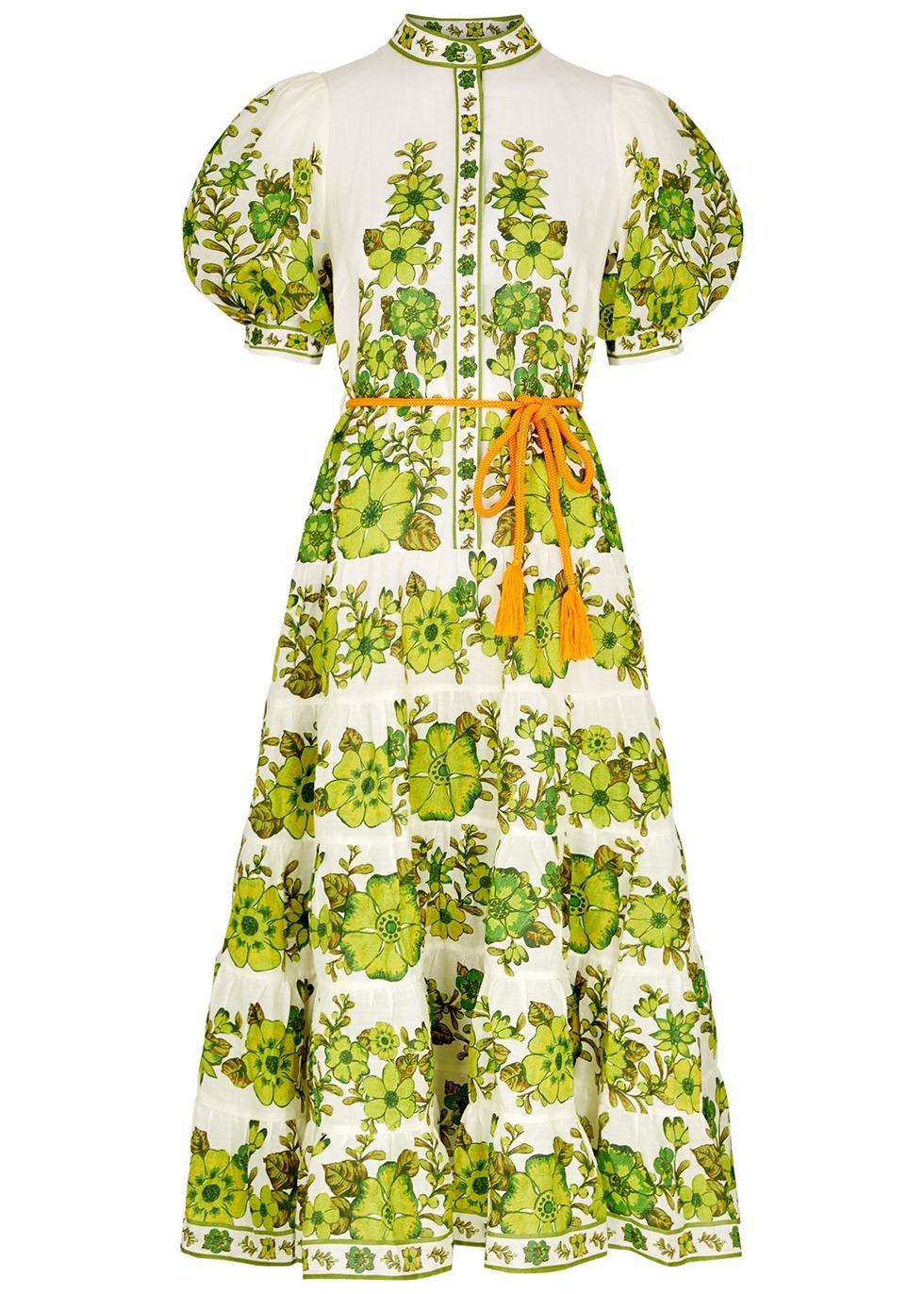 ALÉMAIS Wallis Floral-print Ramie Midi Dress in Green | Lyst
