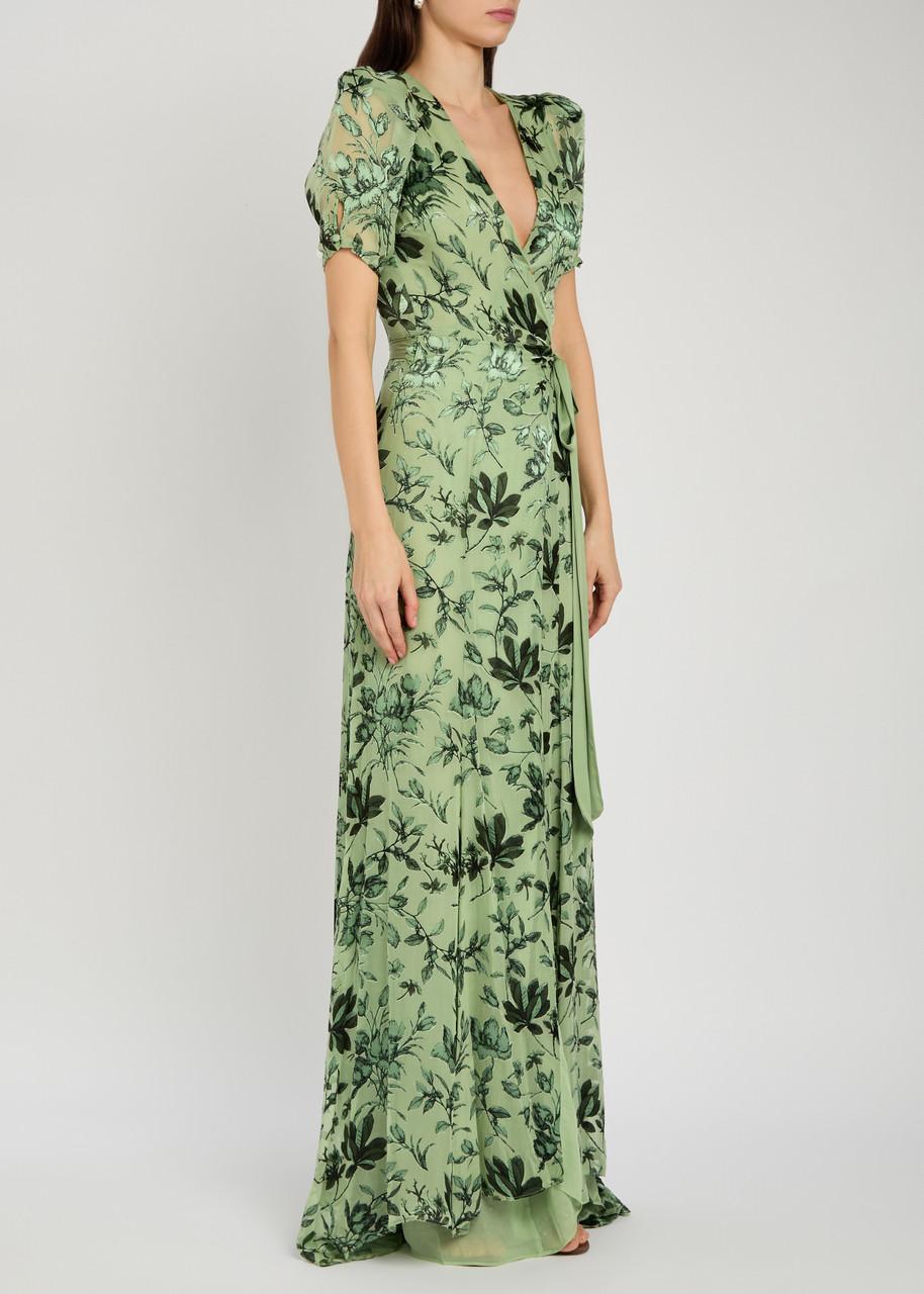 Alice + Olivia Tiana Devor Chiffon Maxi Wrap Dress in Green | Lyst Alice + Olivia Tiana Devor Chiffon Maxi Wrap Dress in Green | Lyst