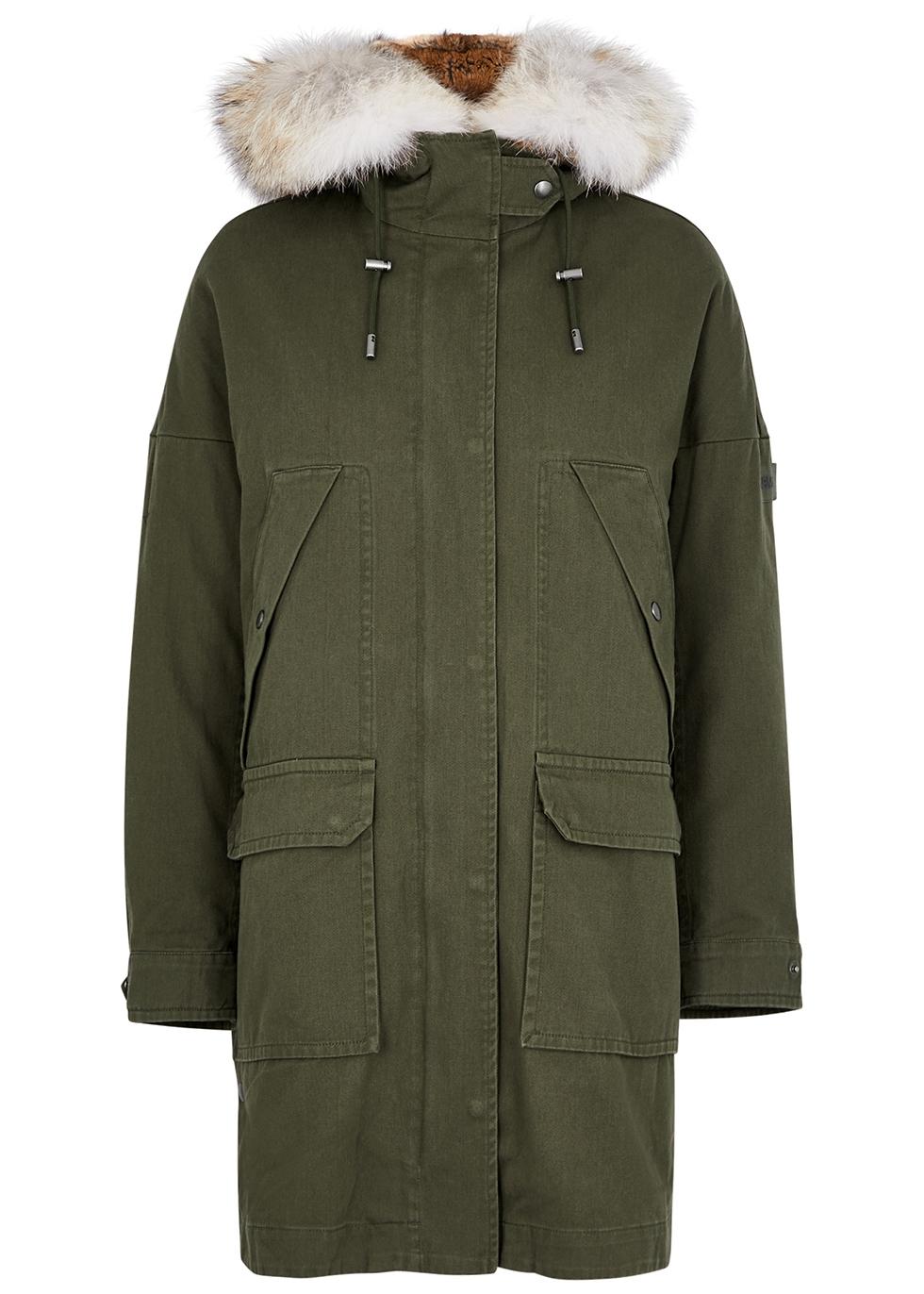 Yves Salomon Army Fur-trimmed Cotton Parka in Green | Lyst