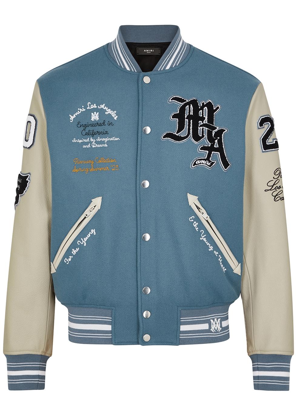 Amiri Embroidered Wool-blend And Leather Varsity Jacket in Blue for Men ...