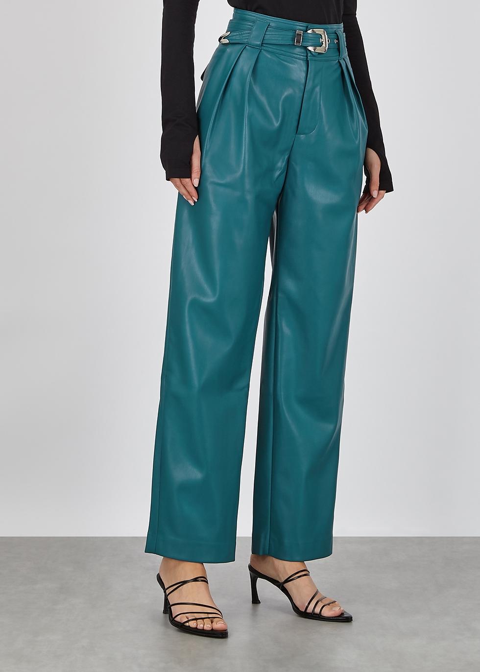 teal leather pants