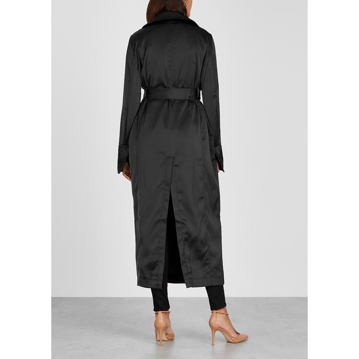 GOOD AMERICAN Black Satin Trench Coat 