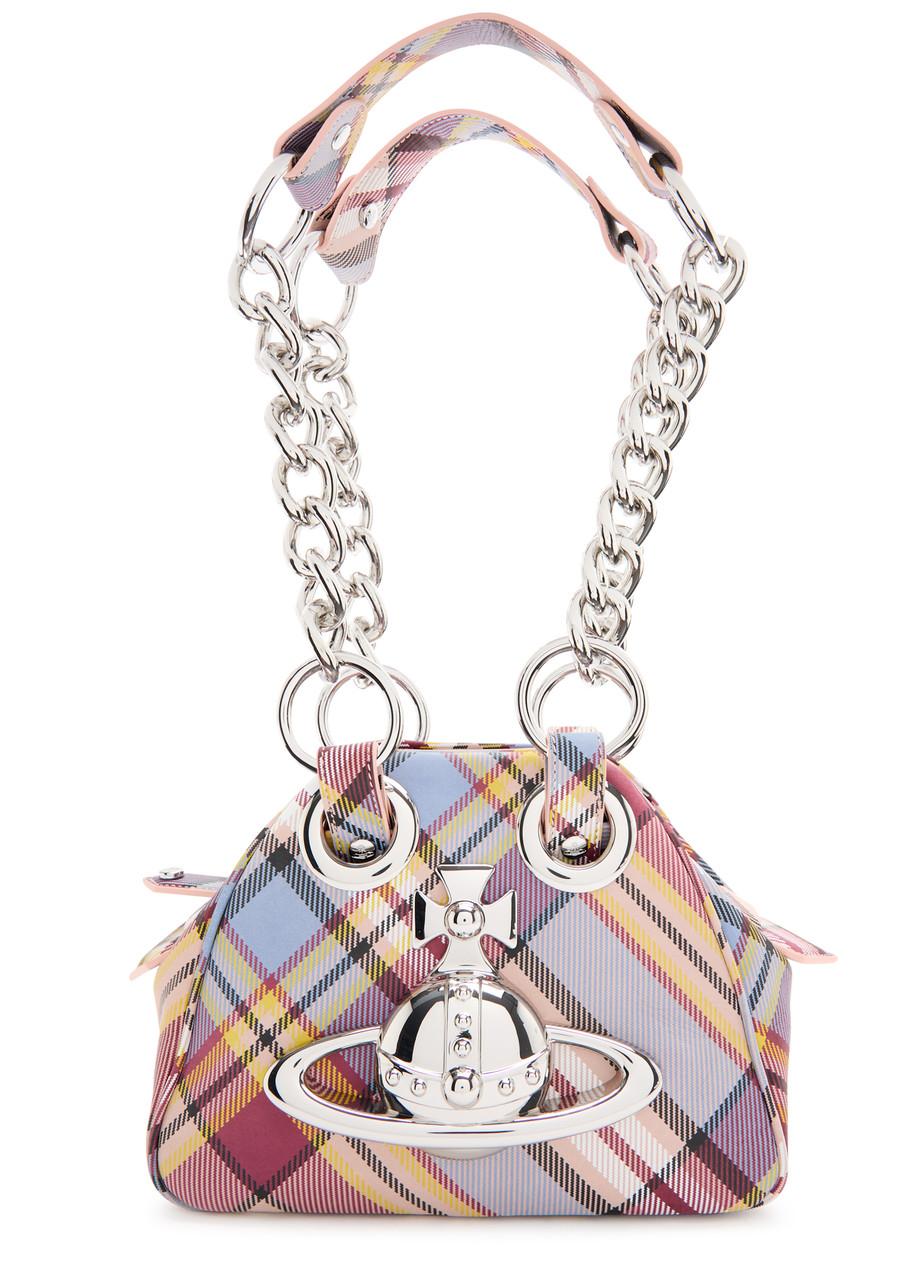 Vivienne Westwood Archive Orb Checked Nubuck Shoulder Bag in White