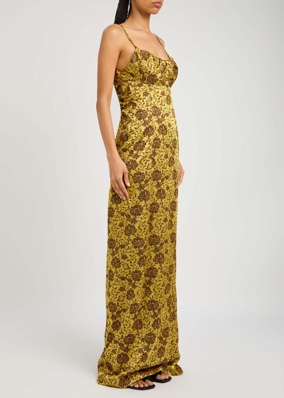 Dries Van Noten Dirios Floral-Jacquard Satin Maxi Dress in Yellow | Lyst Dries Van Noten Dirios Floral-Jacquard Satin Maxi Dress in Yellow | Lyst