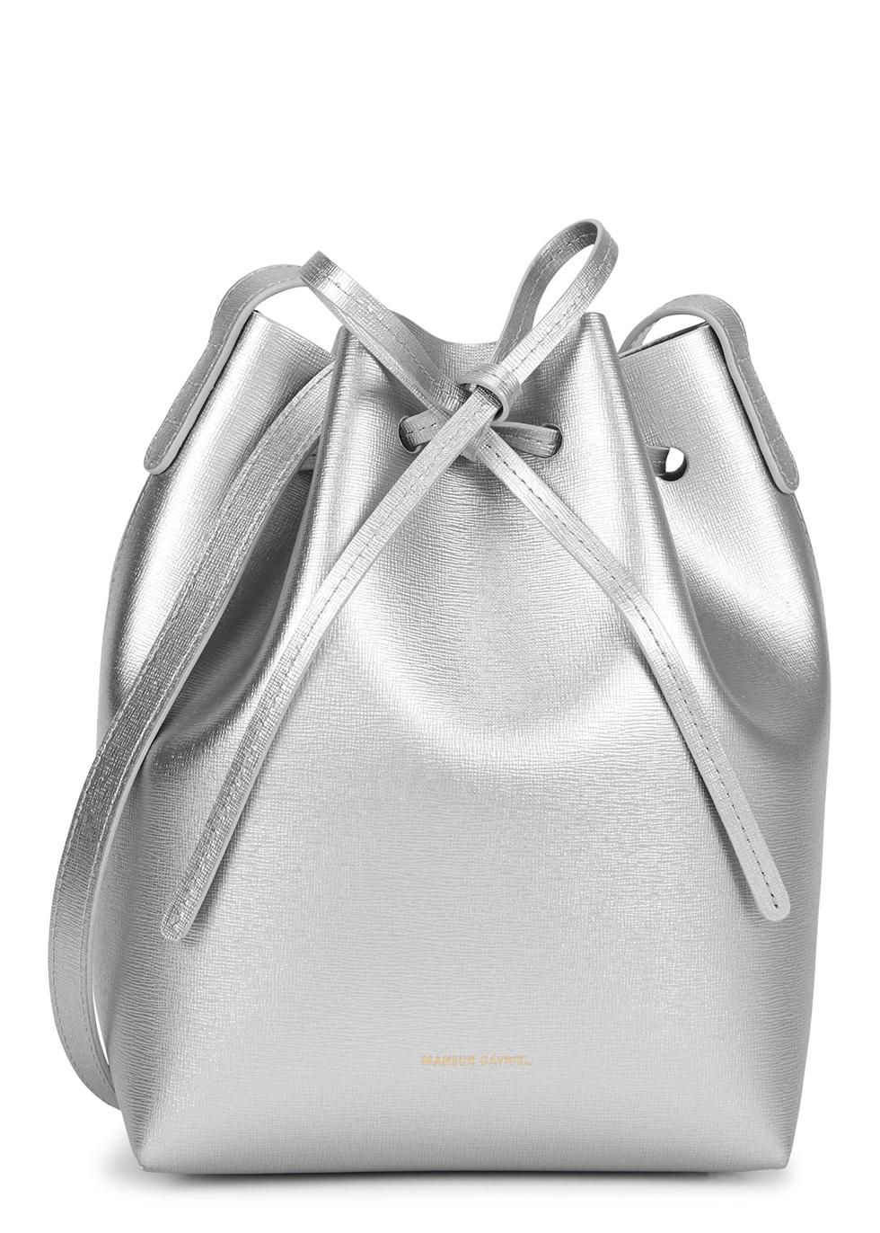 Mansur Gavriel Mini Metallic Leather Bucket Bag in Gray | Lyst