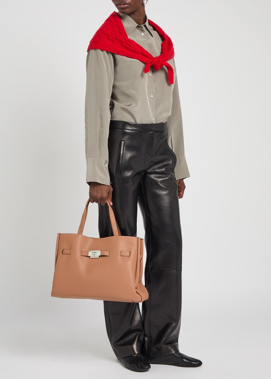 DKNY Bryar Large Satchel Grained Leather Tote Bag in Brown | Lyst