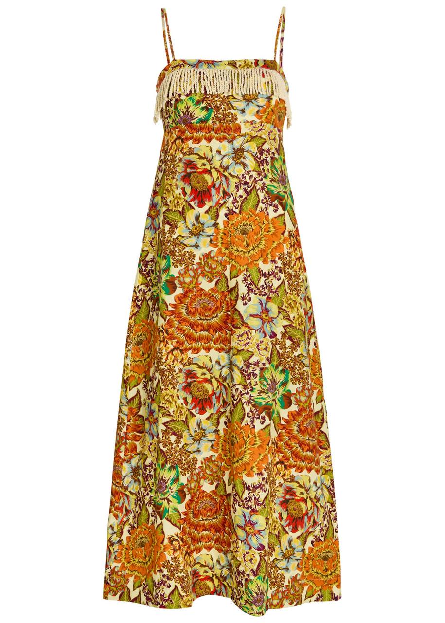 clooney fringe dress in flower yellow brown Clooney Fringe Mini Dress in Tonal Flower Mauve , Halter Neck , Asymmetric