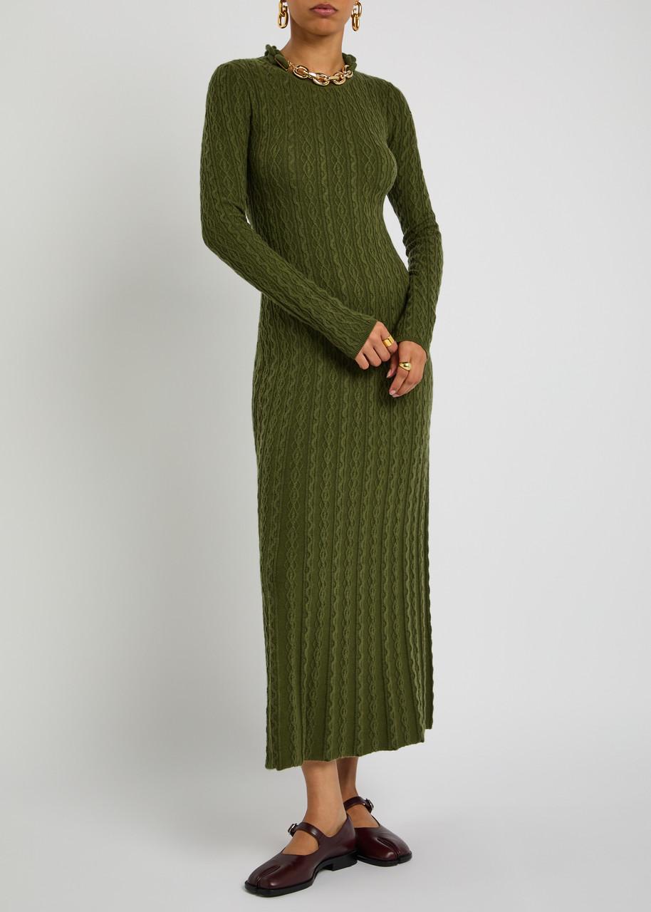 Rabanne Chain-Embellished Cable-Knit Midi Dress in Green | Lyst