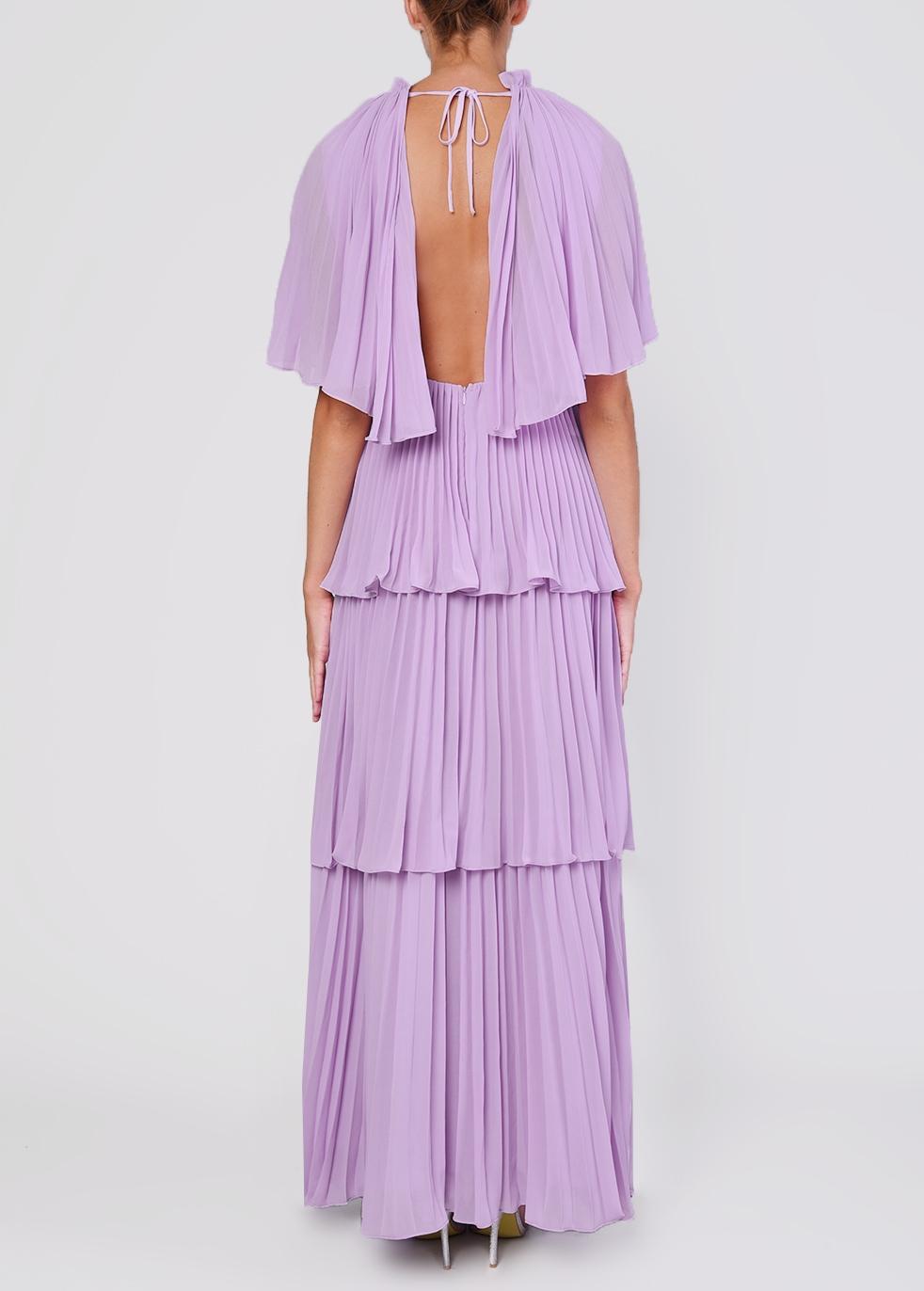 True Decadence Synthetic Lilac Tiered Pleated Maxi Dress