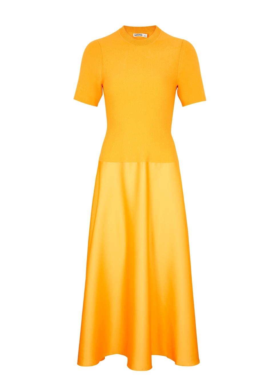 Jonathan Simkhai Marionne Stretch-knit And Satin Midi Dress in Yellow ...