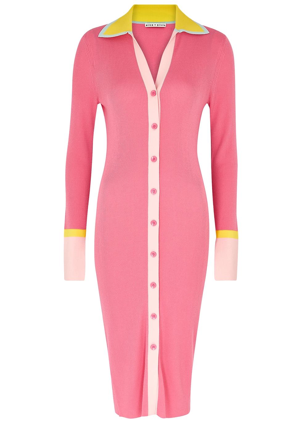 alice and olivia pink sweater dress Alice + Olivia Alice + Olivia Alcina Ribbed-knit Midi Dress in Pink