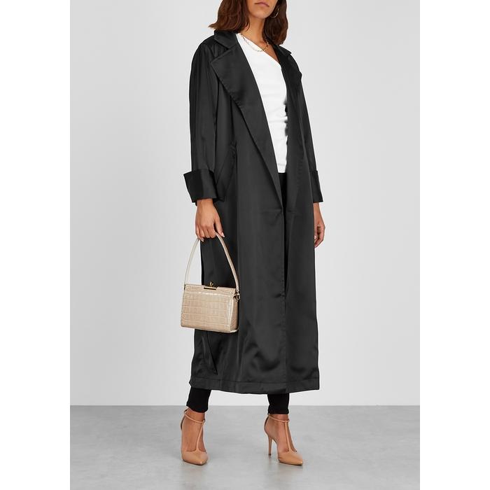 GOOD AMERICAN Black Satin Trench Coat 