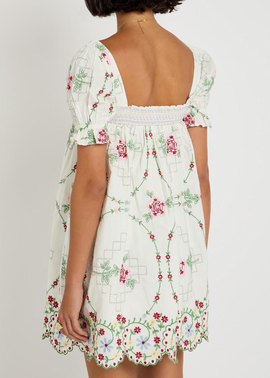 damson madder lulu embroidered mini dress DAMSON MADDER Lulu Mini Dress - White
