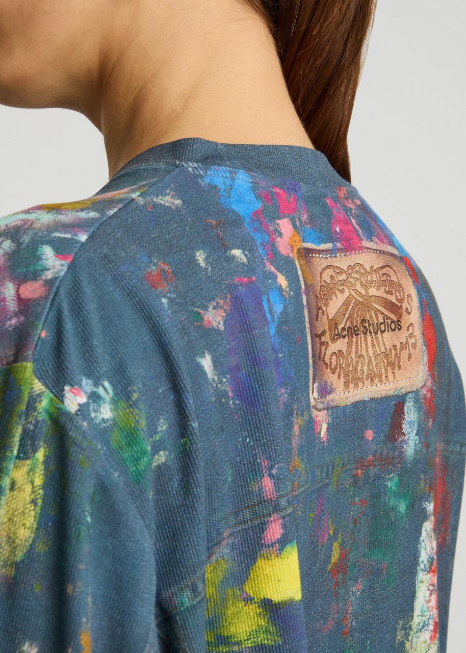 Acne Studios Paint-Splattered Stretch-Cotton Top in Blue | Lyst
