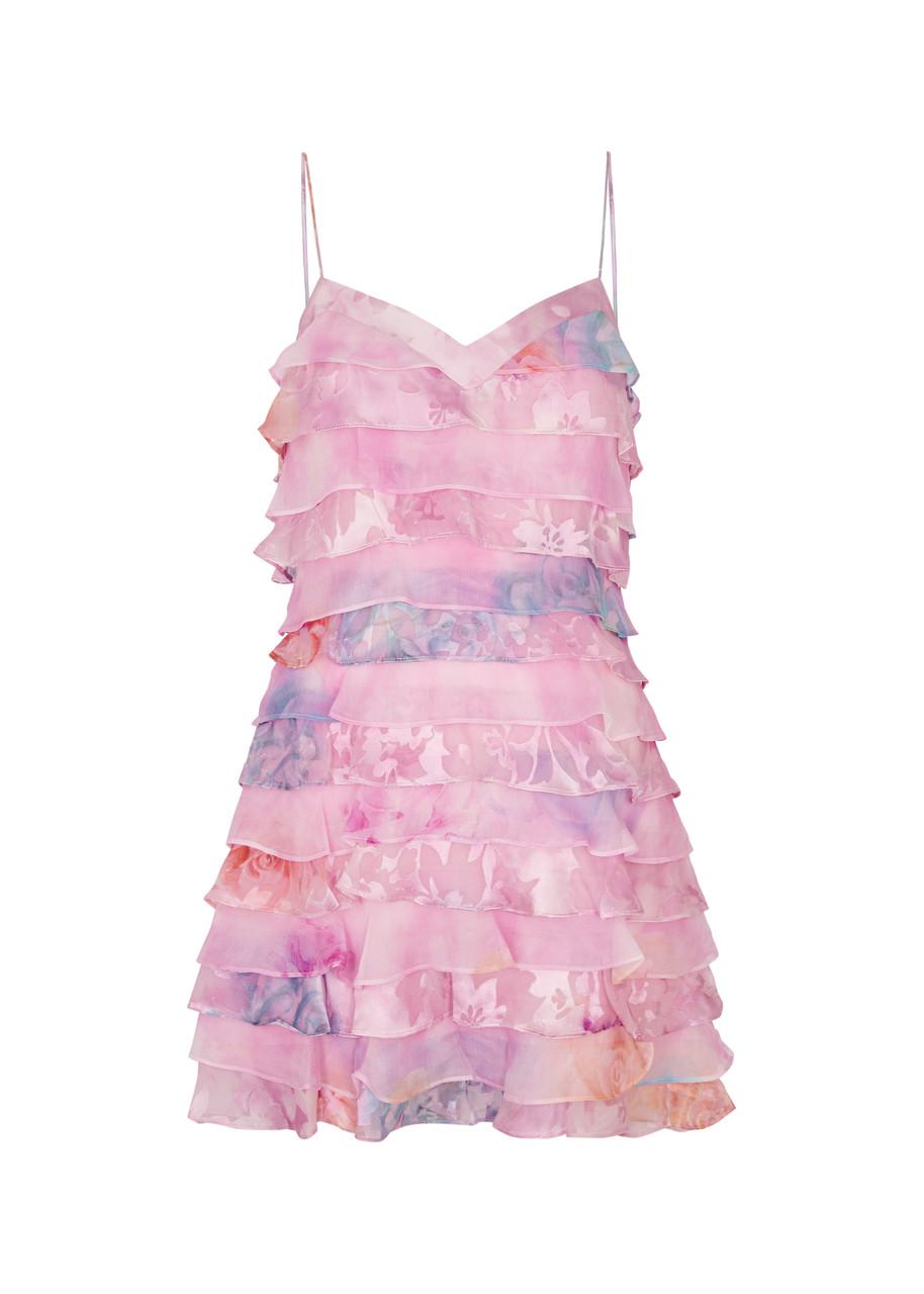 LoveShackFancy Agrace Ruffled Chiffon Mini Dress in Pink | Lyst
