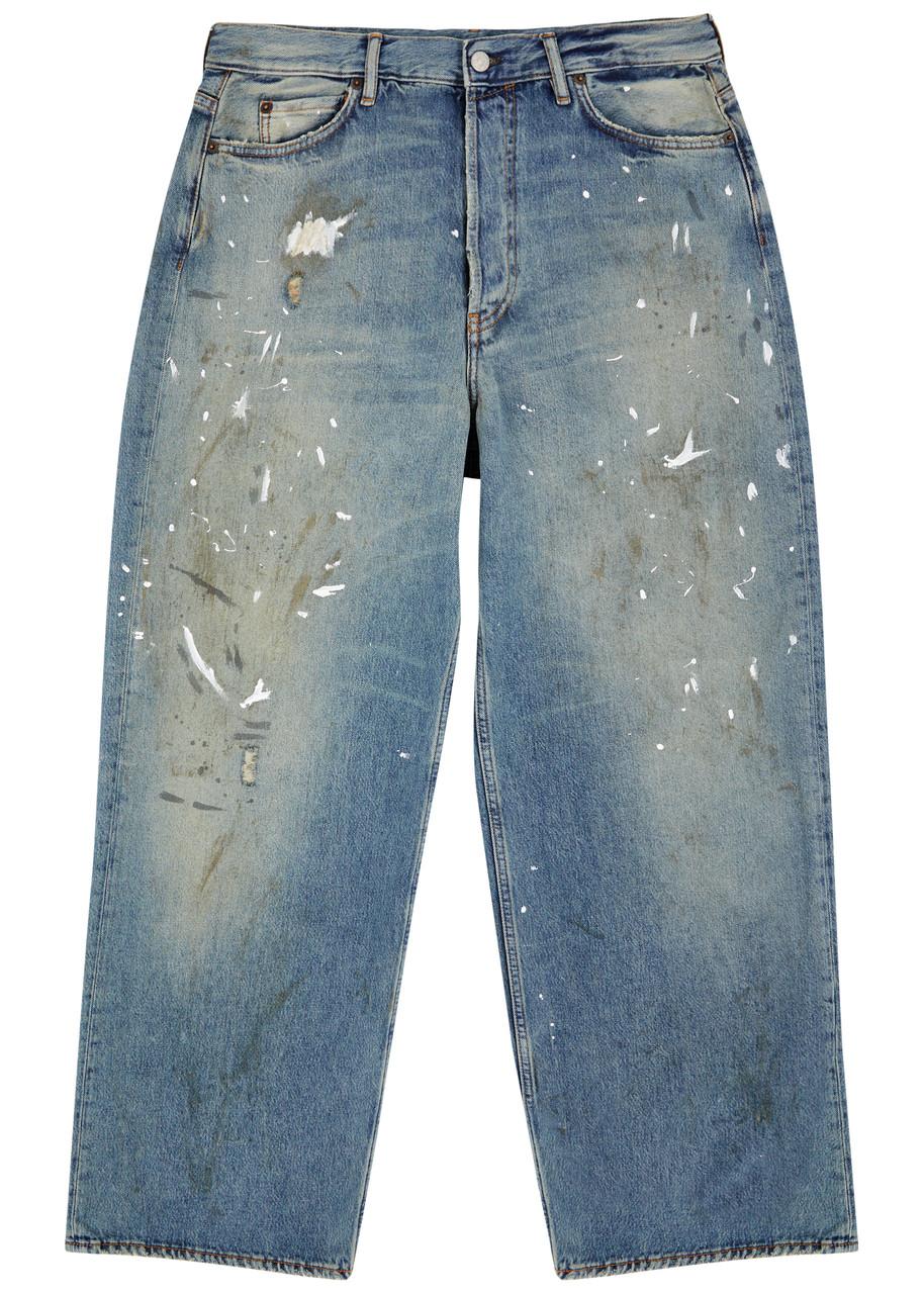 Acne Studios Paint Splattered Distressed Wide Leg Jeans in Blue for Men Lyst