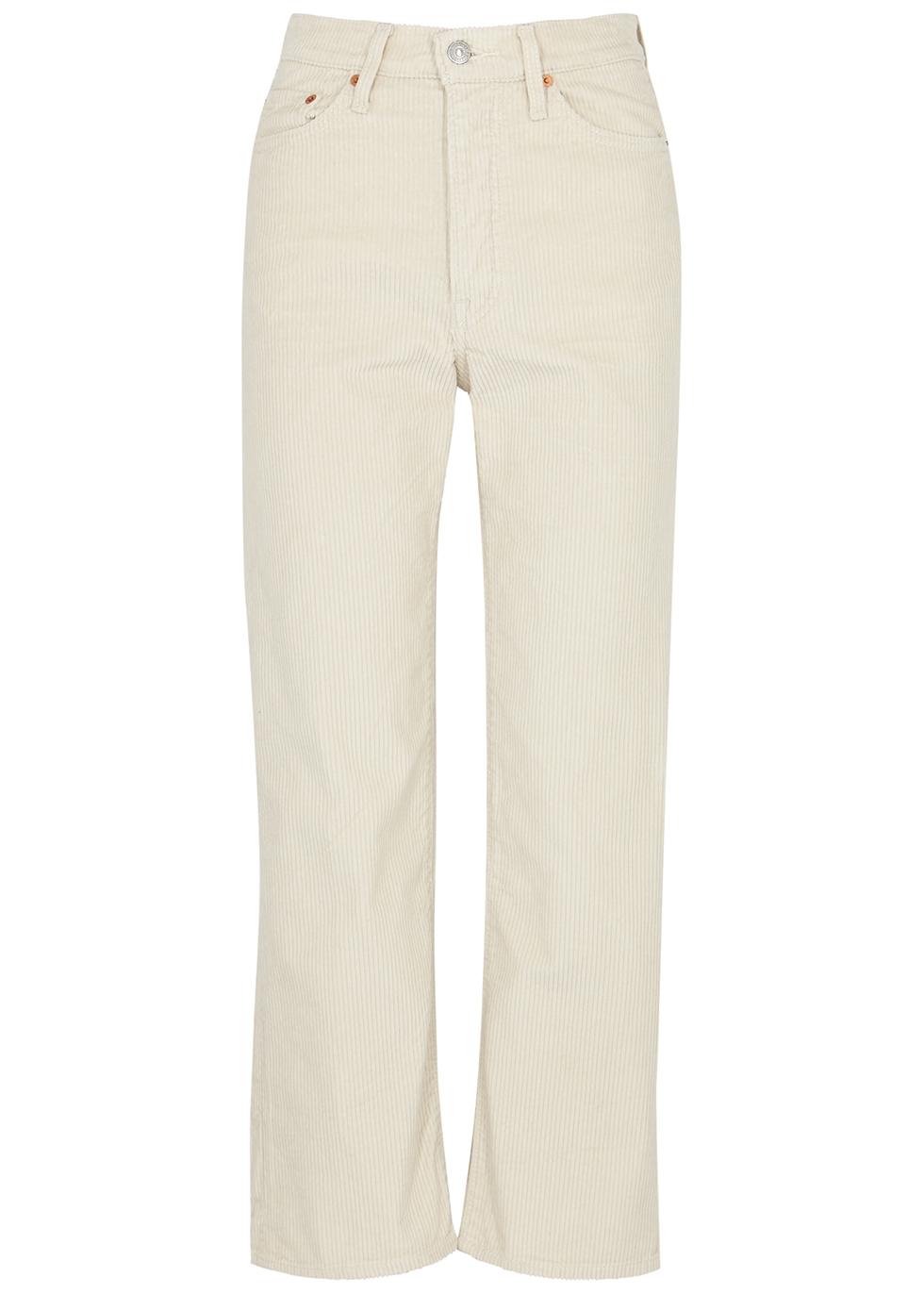 Levi's Ribcage Cream Corduroy Straight-leg Jeans in Natural | Lyst