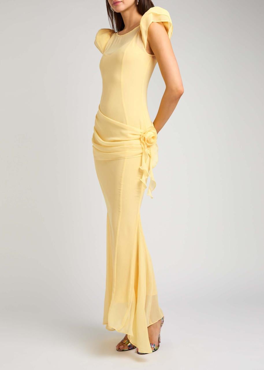 green emerald velvet dress Amora Maxi Dress in Yellow Lace Tulle main image 1