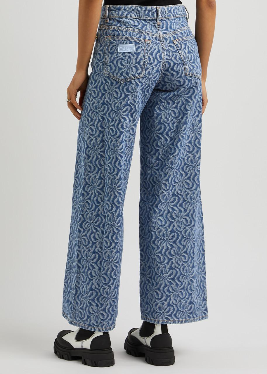 Ganni Floral-jacquard Wide-leg Jeans in Blue | Lyst