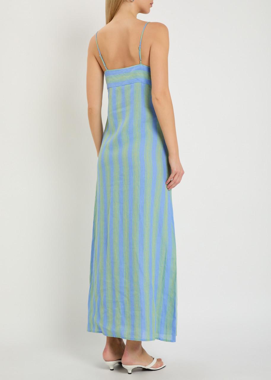 knee length dresses for ladies STAUD LAURA LINEN DRESS SEAPORT STRIPE main image 0