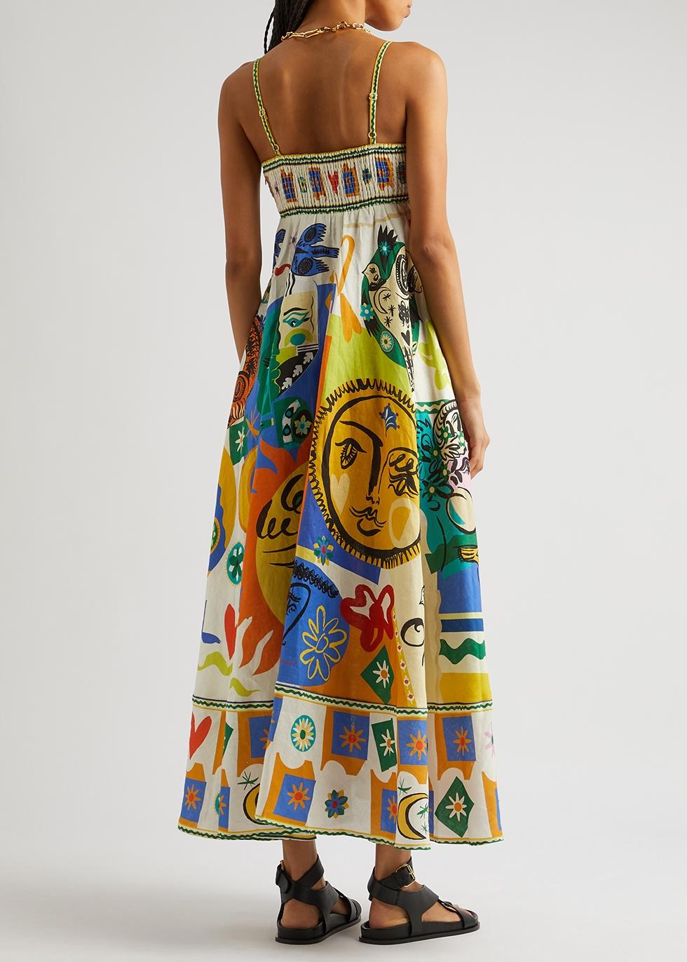 ALÉMAIS Soleil Printed Linen Maxi Dress in White | Lyst
