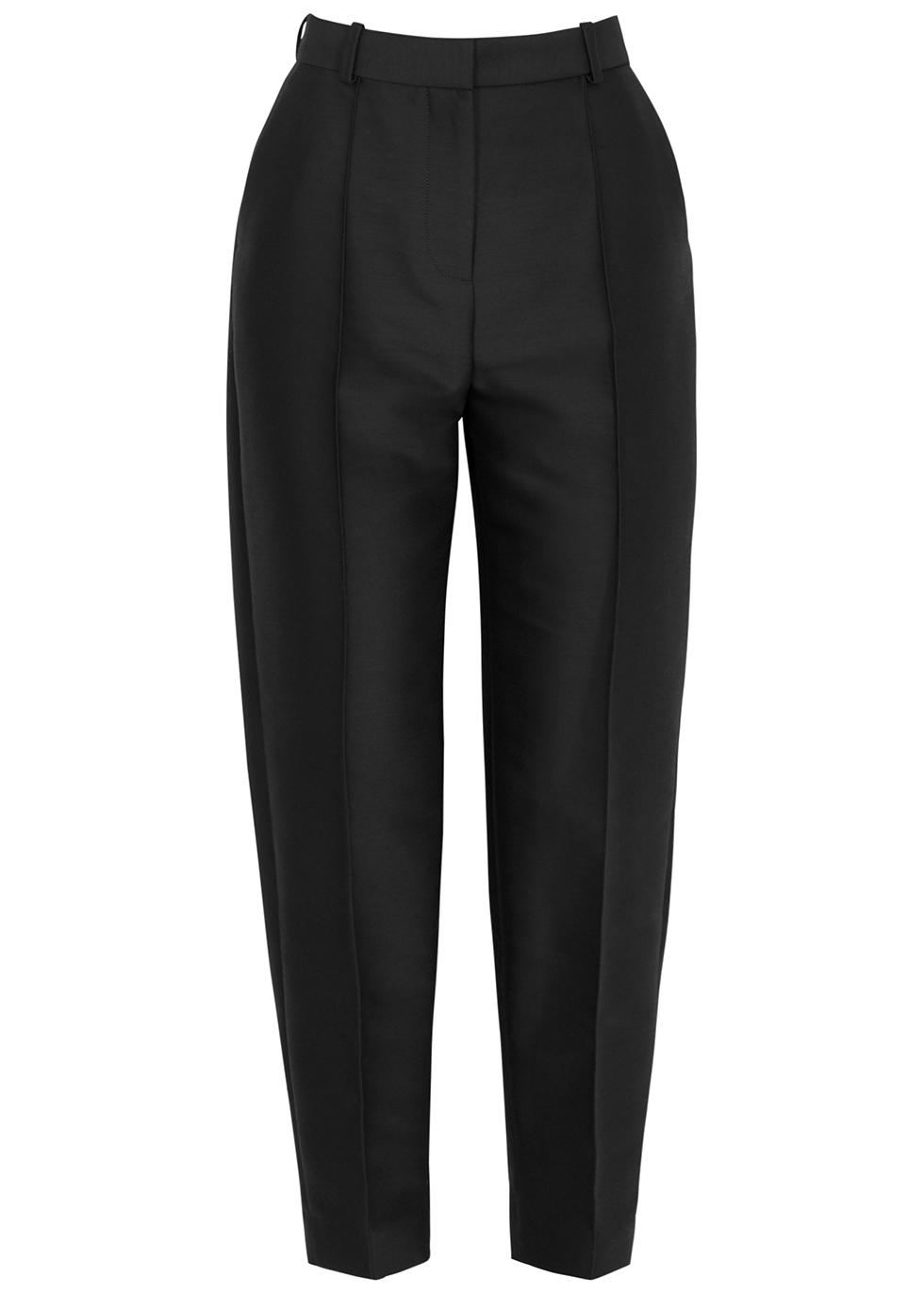 Totême Slim Tapered-leg Cotton-blend Trousers in Black | Lyst