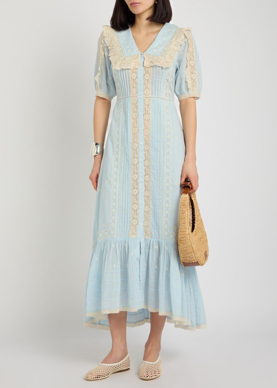 white christmas dresses Edina Cotton Midi Dress in Mira Embroidery Powder Blue main image 1